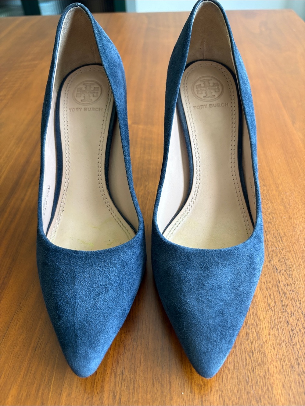 Tory Burch Navy Suede Pointed-Toe Pumps